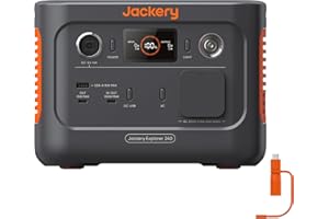 Station Électrique Portable Jackery Explorer 240 V2 avec Câble de DC8020 vers USB-C, 256Wh Batterie LiFeP04, 300W CA/100W USB-C Sortie, Générateur Solaire pour Plein Air,Camping,Urgence
