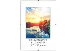 MG Design Cadre photo sans cadre | 42x59,4 cm | Verre acrylique | avec clips | Porte-photo pour affiches photos | Cadre d'affiche | plusieurs tailles | bon pour salon, salle à manger, cuisine