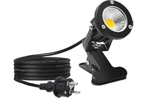 Monsing Spot d'extérieur LED 7W avec clip, câble 2m avec prise, blanc chaud 2700K, éclairage de jardin LED, spot de jardin IP65 étanche