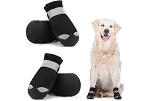 Dociote Scarpe Per Cani Impermeabili Set di 4, Stivali Protettivi per cani con Riflettente Antiscivolo, Scarpe Resistenti per Cani di Taglia Media Nero 4#