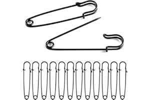 SHENLEE 15 Pcs Large Safety Pins, 75mm /3 Inch Duty Safety Pins, Strong Heavy Duty Extra Large Black Safety Pin for Clothes, Safetypin for Fixed Blankets,Shawl for Thick Fabric,Leather,Crafts (black)