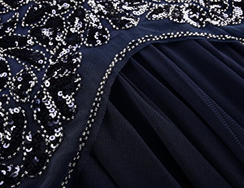 Kayamiya Damen 1920er Jahre Perlen Pailletten Floral Maxi Lange Gatsby Flapper Abendkleid 44-46 Blau - 5