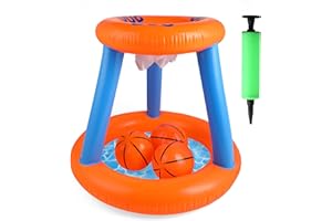 Windfromort Aufblasbares Pool-Basketballspielzeug – Aufblasbarer Basketballkorb mit 3 Bällen & Pumpe – Floating Basketball-Hoop für Kinder & Erwachsene – Sommerlicher Wasserspaß