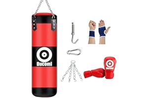 Ducomi Rocky Sacco da Boxe Sospeso – Kit 7-in-1 Uomini e Donne: Saccone Fodera Rinforzata da Riempire, Guantoni Boxe 12 Oz, Fasce per Mani e Polsi e Kit di Montaggio al Soffitto Incluso
