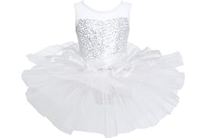 IEFIEL Vestido de Danza Tutú para Niña Maillot Lentejuelas de Gimnasia Rítmica Leotardo Body Clásico Disfraz de Bailarina Ballet 3-16 años