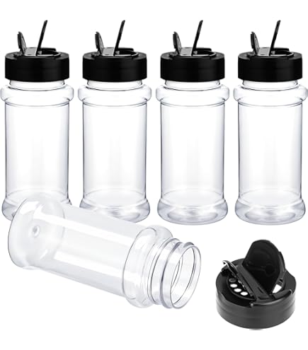 12 Pots à épices En Plastique Transparent - 100 Ml Avec Couvercle - Pour Sel, Poivre, Herbes - Cuisine, Camping