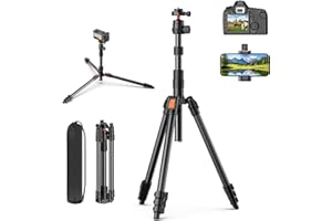 XXZU 180cm Statyw Fotograficzny, Lekki Statyw do Aparatu Przenośny Statyw do Telefonu, Aluminiowy Statyw Podróżny z Głowicą Kulową 360° i śrubą 1/4" do Aparat Fotograficzny/Smartfonów