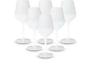 BRYNA BY AMZ BETTER BRYNA - Set 6 Piezas Vasos Copa Vino 33 Cl en Policarbonato (Plástico Rígido), 100% Diseño Italiano, Vasos Irrompibles, Copas Vino Reutilizables y Lavables en Lavavajillas, Blanco