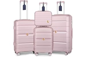 Sea choice Kofferset 4tlg Handgepäck Trolley Koffer mit Beautycase Hartschalen Polypropylene Reisekoffer TSA Schloss 4 Doppel-Rollen S-M-L-XL