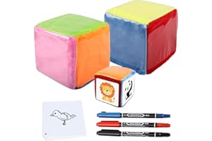 SKIKHN Dadi Educativi Fai-Da-Te con Tasca, 2 Pezzi Cubi di Apprendimento in Morbida Schiuma, Cubi con Tasche con 20 Carte Vuote e 3 Penna, per Asilo, Scuola Materna, Apprendimento Precoce