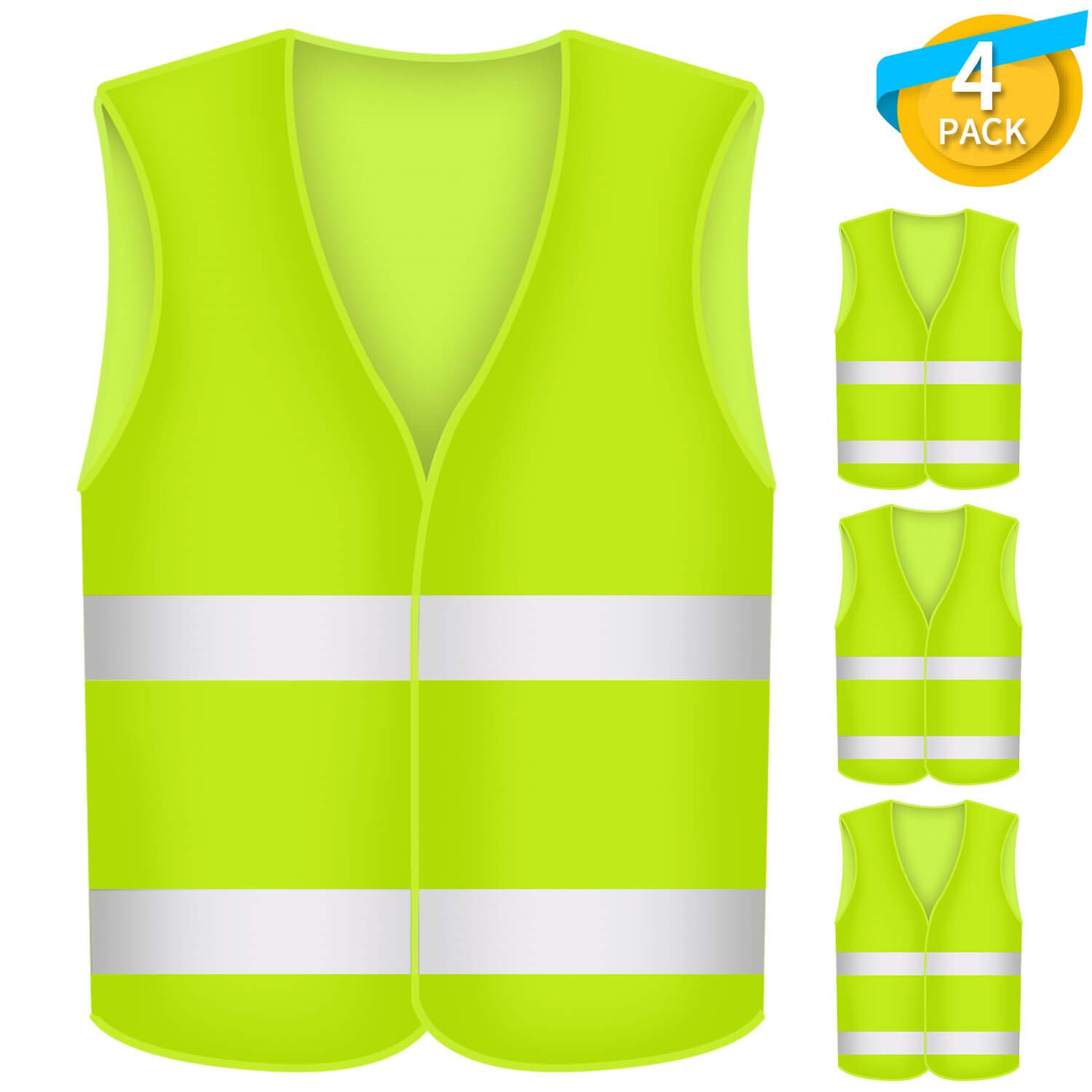 Fesoar-High-Visibility-Vest-Reflective-Safety-Vest-Breakdown-Aid-Ensuring-the-Safety-of-Drivers-Drivers-and-Workers-with-High-Risk-Washable-Polyester-Neon-Yellow-Pack-of-4-125-cm