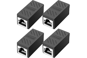 JUGNAW Pack de 4 Alargadores Empalme RJ45 LAN Alta Velocidad, Conectores Universales para Ethernet Cat7, Cat6, Cat5e, Cat5, Soporte de Transmisión de 10 Gigabits, Diseño Compacto y Portátil (Negro)