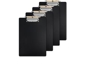 BQMEZRNUS 4 Stück A4 Klemmbrett mit Stifthalter,Schwarz Kunststoff Dokumentenmappe,Clipboard zum Aufhängen,Metallklemme,Klemmer zur Aufbewahrung von Papier,für A4 Papier,Werkstatt,Studenten,Lehrer