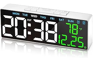 TOVE KNIGHTY Sveglia,Orologio Digitale,Sveglia da Comodino,7"Grande Display a LED Sveglia digitale da Comodino,Con Temperatura Sveglia Data Giorno,Uscita USB,Per Camere da letto Soggiorno Ufficio Aula