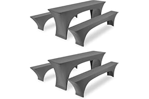 FXKS Set of 3 Elastic Beer Table Covers, Light Grey Beer Table and Bench Cover, 50 cm Table Width, 220 x 50 x 70 cm Beer Tent Cover for Banquet Parties Outdoor Beer Bench