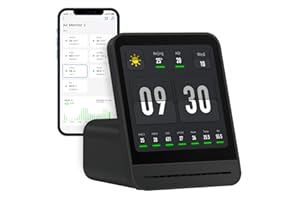 Qingping Moniteur de Qualité de l'Air 2, Détecteur de Qualité de l'Air Intérieur, PM2.5, CO2, PM10, Bruit, Température, Humidité, Nouvelle Fonction Réveil, Testeur de Qualité de l'Air Intelligente
