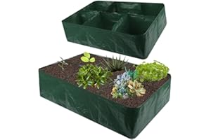 HARDINOX Rectangular Raised Beds Garden Plant Flower Grow Bag,Garden Grow Bed Large Vegetable Planting Bag,Plastic Grow Bags for Herbs,Thickened Divider Gardening Planting Container (6 Grid)