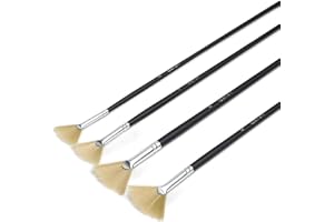 Elan Set di Pennelli Ventaglio, 4 Pezzi Pennelli a Ventaglio per Dipingere tipo Setola di Maiale, Pennello Dipingere Manico Lungo per Pittura a Olio