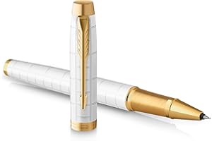 Parker IM penna roller | Laccato perla premium con finiture in oro | Punta fine con ricarica di inchiostro nero | Confezione regalo