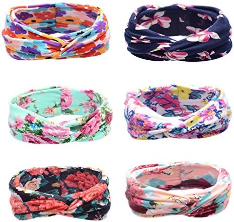 ONBET 6pcs Baby Girl Headbands with Flowers Print Headband Headwear Hairband Set