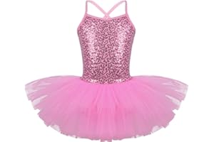 iiniim Enfant Fille Robe De Danse Classique Tutu Ballet Danse Justaucorps Gymnastique Paillettes Tulle Robe Costume Performance 4-12 Ans