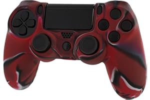 Assecure pro soft silicone skin grip protective cover for Sony PS4 controller rubber bumper case with ribbed handle grip [Playstation 4] (Red Camouflage)