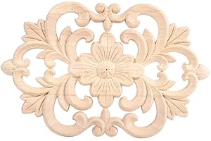 MAGT Holzapplikationen Möbel, 1 Stück Holz Verziehrung Schnitzerei Ornament Unlackiert Möbel Holzornamente für Hause Türschrank Dekoration(22 * 14CM)