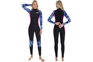 YIKAYIN Kombinezon damski z neoprenu, długi, neoprenowy, 3 mm, z zamkiem błyskawicznym na plecach, neoprenowy, do surfowania, surfowania, z długimi rękawami, termiczny, na całe ciało, do nurkowania, pływania kajakiem