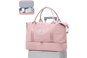 WEPLAN Sac de Sport Femmes Duffel Bag Sac de Voyage Week-End Sac à bandoulière Sac de Gym avec Compartiment de Chaussures et Poche Humide pour Hommes,Sac de Sport de Fille Cabine Bag,Rose