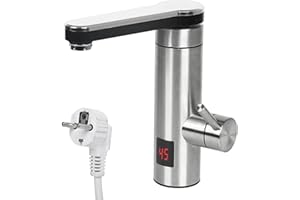 OUGPIU Elektrischer Wasserhahn für sofortiges heißes Wasser, 3 kW, elektrischer Wasserhahn für die Küche mit Digitalanzeige, 360 ° drehbar, Mischbatterie für Warmwasserbereiter aus Edelstahl