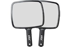 xnicx Miroirs à Main 2 Pièces Miroir Maquillage avec Poignée Miroir à Main Professionnel,Miroir Coiffeur Miroir Douche pour Salon Petit Ovale Miroir Portable pour Voyage Festival,Noir 20.1cm x 31cm