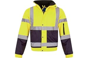 shelikes Hi Vis Viz Visibility Bomber Workwear Security Safety Fluorescent Hooded Padded Waterproof Work Wear Jacket Coat