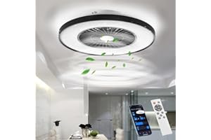 ‎BKZO BKZO moderne Smart-LED-Deckenleuchte mit Ventilator Ø 60cm, Deckenventilator mit Lampe, Stufenlos Lüftungsgeschwindigkeiten, mühelose Lichtdimmung, 3000-5500 K, Schwarz, 60CM