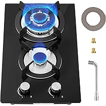 Piano Cottura A Gas 2 Fuochi - Vetro Temperato Nero, Convertibile NG/GPL, 30 Cm