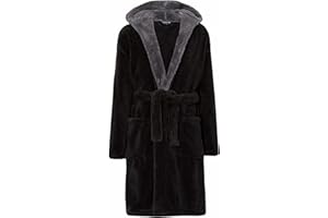 MICHAEL PAUL Dressing Gowns for Men | Super Soft Snuggle Hooded Dressing Gown in Grey Navy Black | Men's Warm and Cozy Fleece Nightwear Robe | Gifts for Him