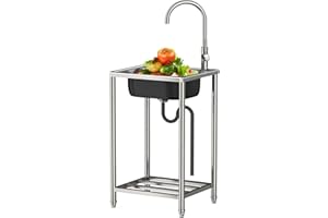 BNDDUP Évier Cuisine Inox Évier 1 bac Lavabo Inox Evier Exterieur avec Egouttoir Lave Main Inox pour Faire la Plonge Cuisine de Restaurants,Salle de Bain,Garages,Entrepôts (50 * 40 * 82CM)