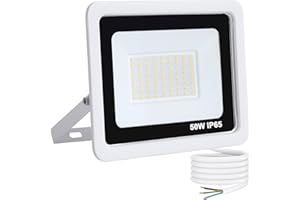 Mille Lucciole Faretto LED da Esterno 50W,Potenti Faro LED Esterni 5000LM,72 leds 4500K Bianco Neutro IP65 Impermeabile Faretti Esterni,Faretto da esterno Giardino Terrazza Garage【Guscio Bianco】