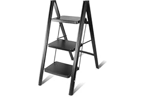 Échelle Pliante 3 Marches Teenza, Fer, Larges Marches Antidérapantes, Capacité de Charge de 150kg, pour L'organisation de la Maison, ou comme Jardinière Temporaire, Tabouret, etc.