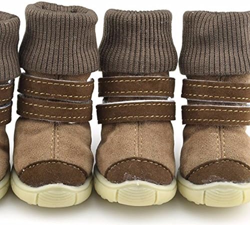 4pcs Pet dog shoes _ dog triple high pet dog shoes dog shoes winter models,L,Tan