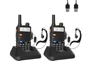 Pofung Talkie-walkie 5R Professionnel Radio bi-fréquence VHF/UHF 144-146/430-440MHz Radio à Distance bidirectionnelle pour Adultes avec 128 canaux, lumière LED, Chargeur USB(Noir, 2 pcs)