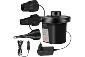 USHOP Pompa Elettrica,Pompa ad Aria Elettrica,Gonfiatore Elettrico Portatile per Casa e Auto,2 in 1 Gonfi Aggio E Deflate,con 3 Ugelli d'Aria,per Piscina Donfiabile,Materasso,Campeggio
