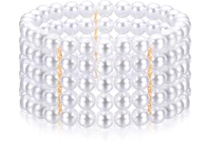 KALVICA Braccialetto elastico con 5 file di perle per donne e ragazze, 7-8 mm, braccialetto di perle bianche da 7 a 8 mm, ideale come regalo di Natale o San Valentino