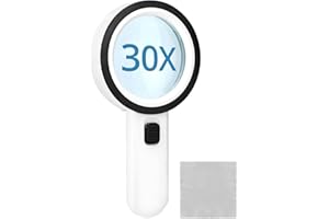 QWORK® Szkło powiększające ze światłem 12 LED, ręczna lupa do czytania 30X, lupa do czytania ze światłem, do czytania, rzemiosła, jubilera