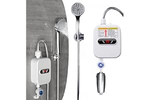 Calentador de agua eléctrico de 3500 W, mini calentador de agua termostático, con pantalla LCD y cabezal de ducha, calentamie