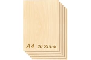 Tocome 20 Stück A4 Linde Sperrholzplatte 297 x 210 x 3mm Sperrholz Laserfähig 3mm Laser Holz Lindensperrholz 3mm Basswood Plywood