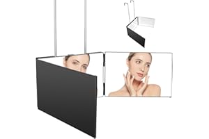 hagvot 360 Grad Spiegel, 3 Wege Spiegel, höhenverstellbar überall frei aufhängbar, tragbarer Schminkspiegel zum Haareschneiden, Rasieren, Schminken