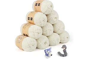 Coopay 10 Pelote de Laine à Tricoter, 450g (10x 45g), Laine Crochet Doux en Coton et Fibre, 5 Brins, Laine Crochet Tricot pour Layette, Fil à Crocheter Écharpe, Couverture, Gant - Blanc Laiteux