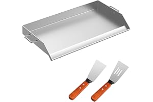 VEVOR BuoQua Placa de Parrilla Plana de Acero Inoxidable de 91 x 56 x 5,6 cm, Horno de Combustión Olla Seca de Plana Superior con Mango Desmontable, Placa Plana Universal para Campamentos y Fiestas (Plata)