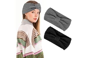 LOPHE 2 st Vinterpannband, Kvinnors Öronvärmare Stickade Pannband, Thermal Twist Bow, Comfy Mjuk Vinter Head Wrap, Kabelstick