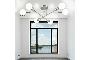COOINJOY Modern Ceiling Light Fixtures, Adjustable 6-Light Sputnik E27 Chandelier, Semi-Flush Mount Pendant Lighting, Plated Finish for Bedroom, Dining Room, Kitchen, Office(Bulbs, shade not included)